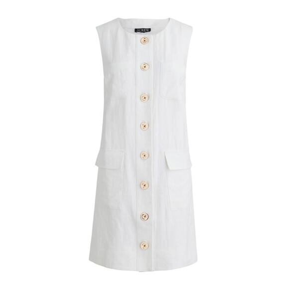 J. Crew Dresses & Skirts - J.Crew Linen Button Front White Shift Dress Size S